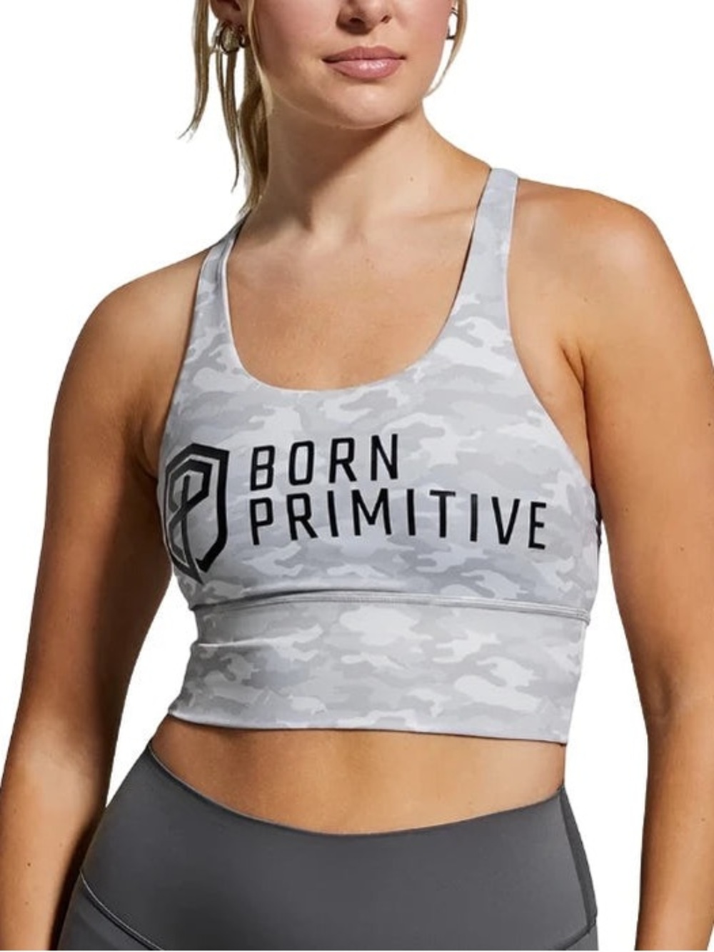 Born Primitive dark Gray Camo Longline Sports Bra